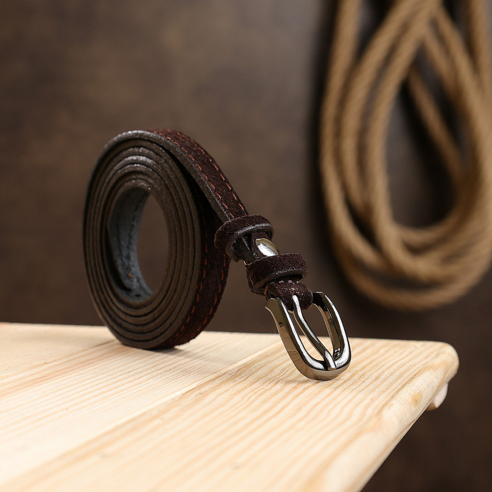 Замшевий стильний жіночий ремінь Vintage 20765 Темно-коричневий Київ - фото 8