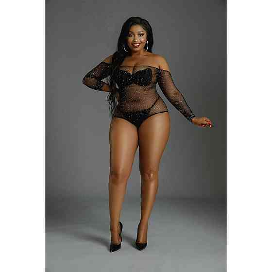 Сітчасте боді зі стразами Moonlight Plus Model 09 XL-XXXL Black, відкриті плечі Sex Aura Київ