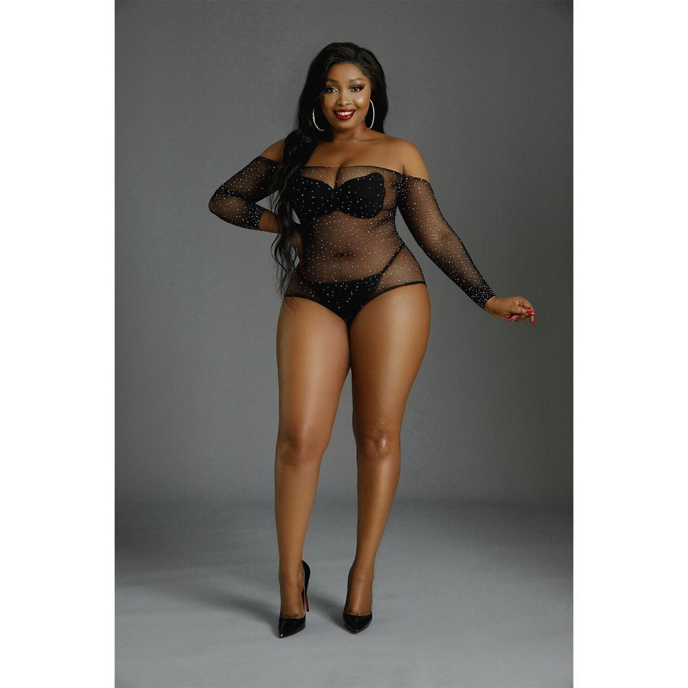 Сітчасте боді зі стразами Moonlight Plus Model 09 XL-XXXL Black, відкриті плечі Sex Aura Київ - фото 3