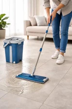 Швабра с ведром 11л с автоматическим отжимом + 2 насадки / Комплект для уборки швабра лентяйка и ведро Серая Коломыя