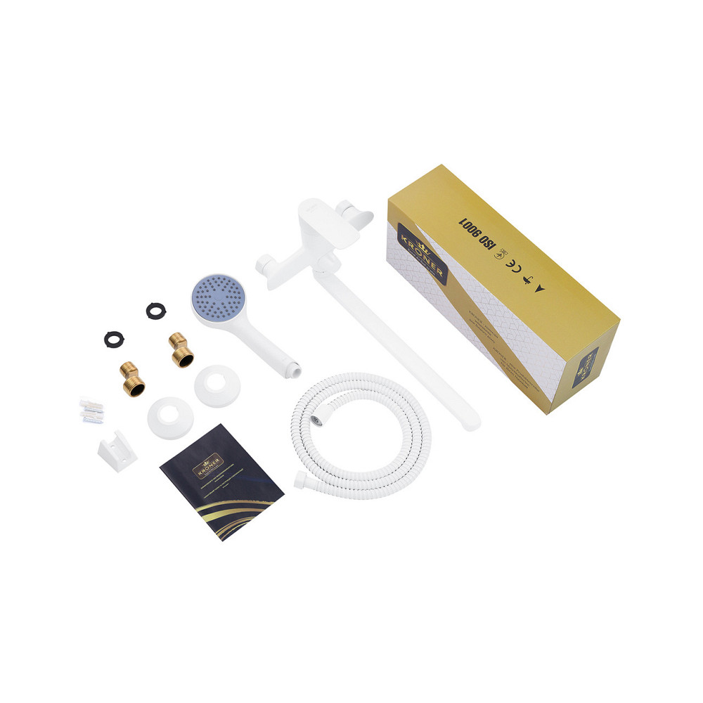 Змішувач для ванни Kroner KRM Fulda - W070 з душовим гарнітуром, білий Київ - фото 8