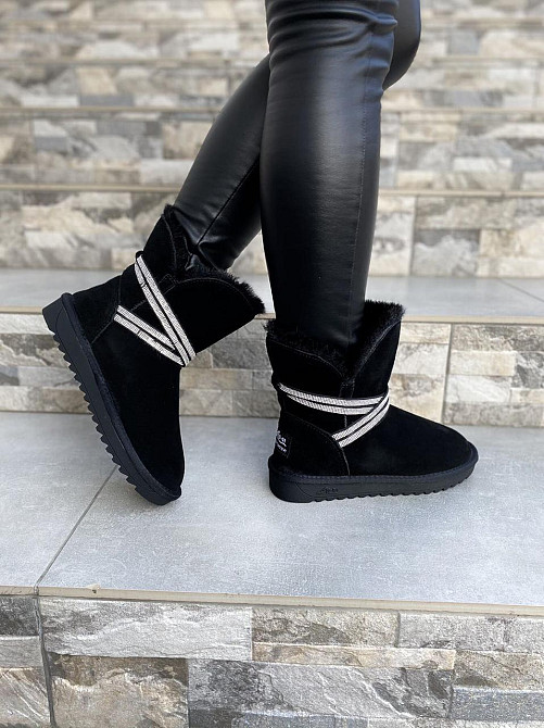 Угги жіночі OUQIDAGENI чорні натуральна замша зима висота 16 см (4208) Коломия - фото 4