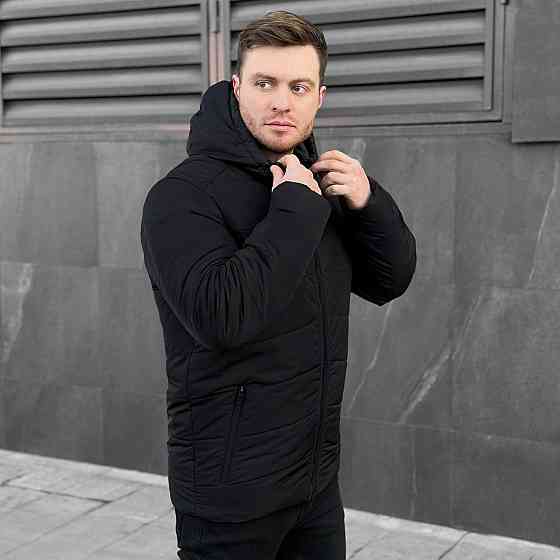 Зимняя куртка мужская теплая с капюшоном короткая Frost Pobedov Winter Jacket Dzen черная 2XL Одесса