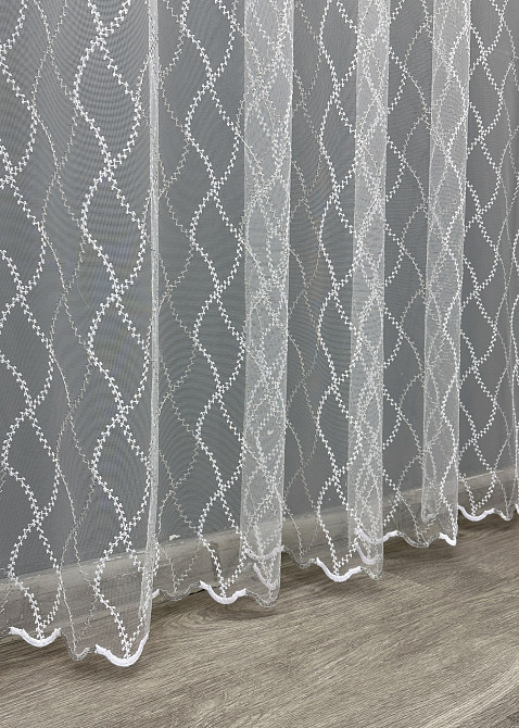 Тюль VR-Textil 1838т Фатин с вышивкой и люрексом Белый с серебристым 300х270 см (40-193) Киев - изображение 7