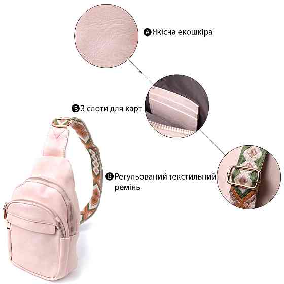 Компактна жіноча сумка з однією лямкою через плече з гладкої екошкіри Vintage 22766 Рожевий Київ