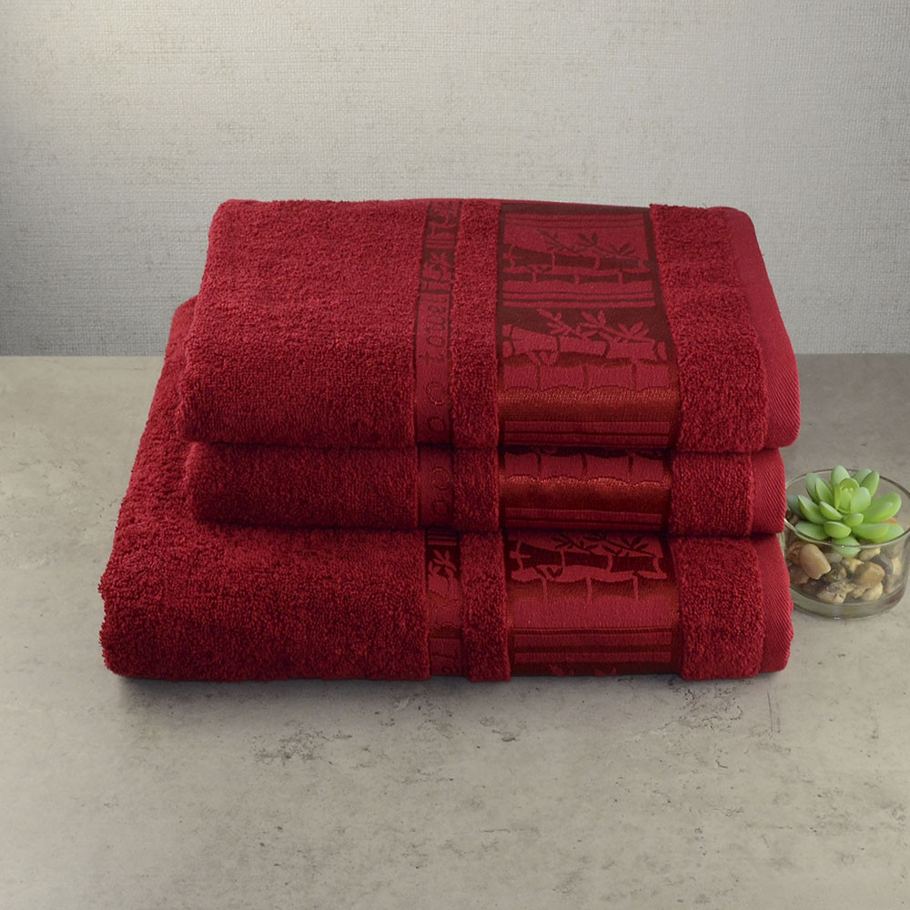Набір рушників для ванни 3шт GM Textile 50х90см, 50х90см, 70х140см BambooN 450г / м2 (Червоний) Суми - фото 1