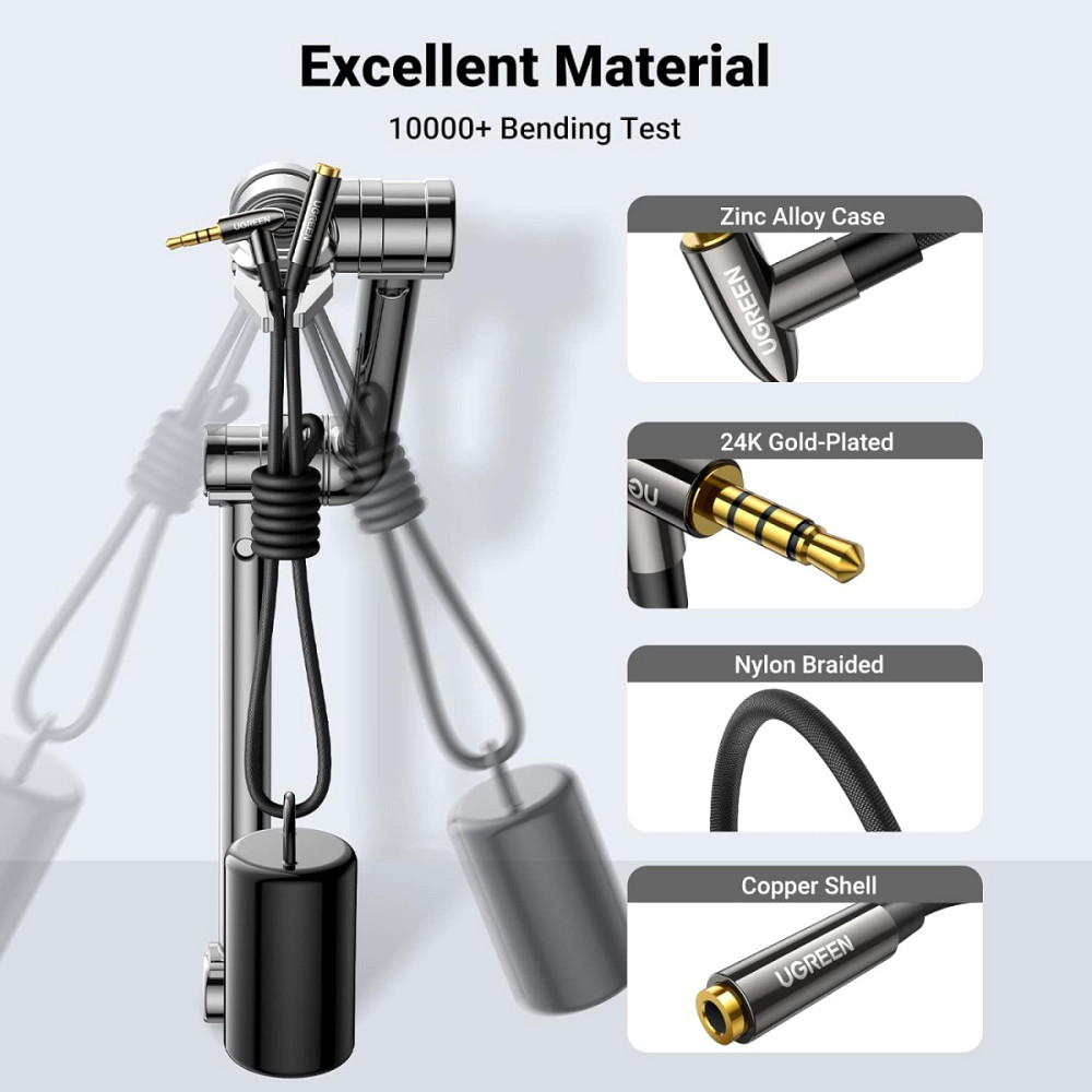 Аудіо кабель AUX 3.5mm jack UGreen з кутовим L-подібним штекером AV188 50212 (Чорний, 5м) Николаев - изображение 5