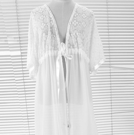 Пляжний халат середньої довжини жіночий з мереживом 44 молочний Київ - фото 7