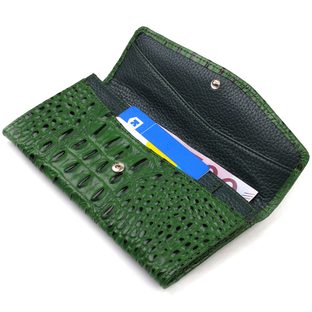 Портмоне для жінок з натуральної шкіри з тисненням під крокодила CANPELLINI 21701 Зелене Київ - фото 5