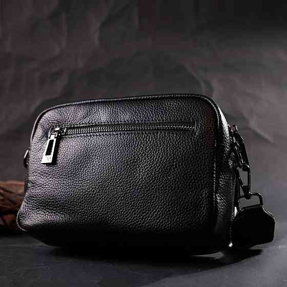 Компактна жіноча сумка крос-боді з натуральної шкіри Vintage 22294 Чорна Київ