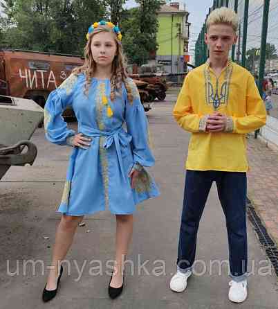 Дитяча вишита блакитна сукня плаття вишиванка "Троянда" Кривий Ріг