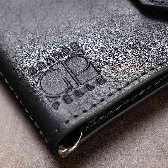 Шкіряний чоловічий затиск для грошей на магніті GRANDE PELLE 11546 Синій Київ