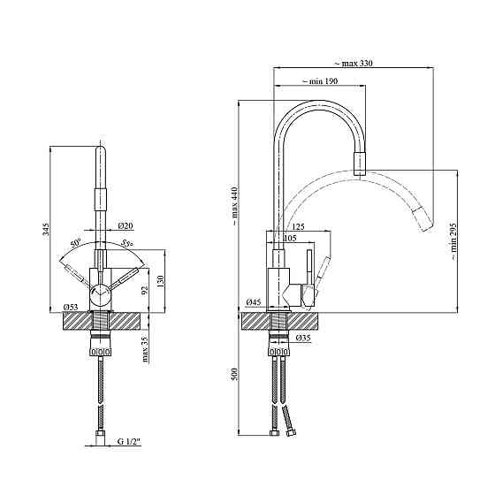 Змішувач для кухні з гнучким виливом Kroner KRP Edelstahl Klassisch - ESG035BLK сатин/чорний Київ