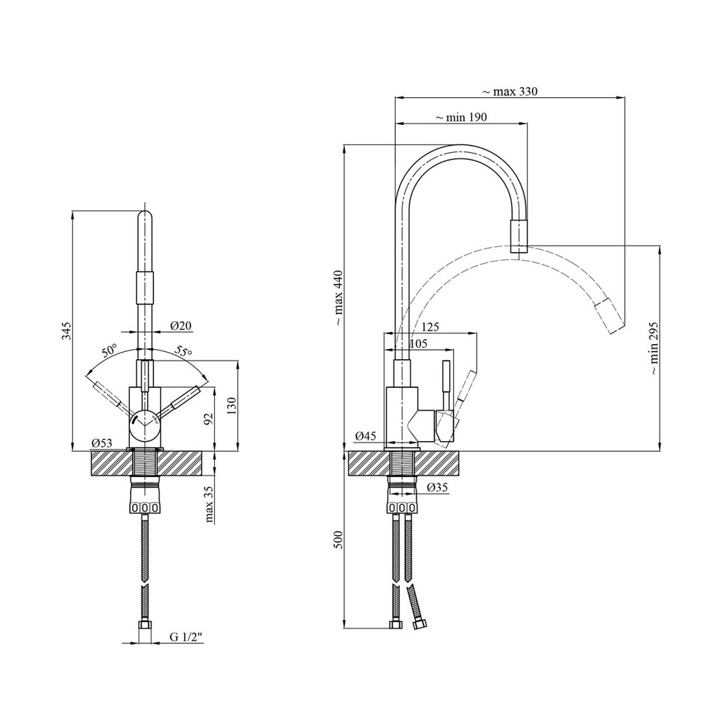 Змішувач для кухні з гнучким виливом Kroner KRP Edelstahl Klassisch - ESG035BLK сатин/чорний Київ - фото 2