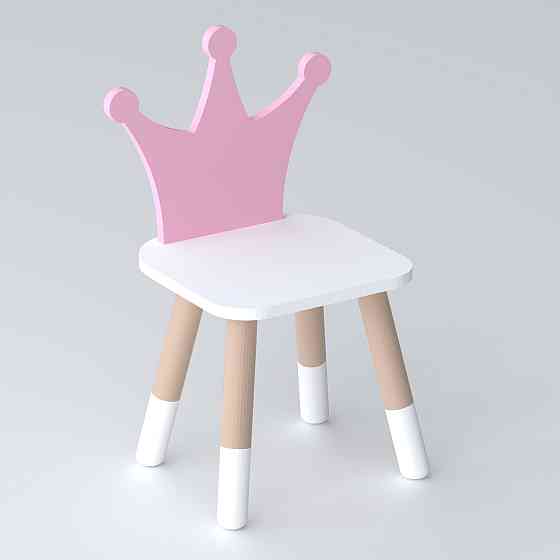 Дитячий стільчик "корона" з дерева 26.5х26х25см, стілець для дівчинки, білий з рожевим Київ