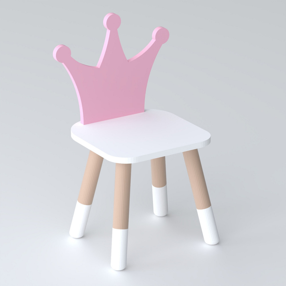 Дитячий стільчик "корона" з дерева 26.5х26х25см, стілець для дівчинки, білий з рожевим Київ - фото 1