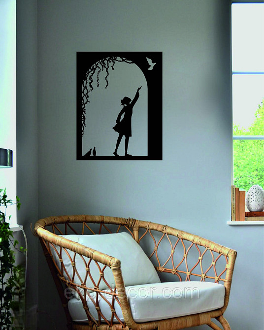 Декоративное настенное Панно «Девочка и голубь» Декор на стену 70*55 см, Черный Киев - изображение 8