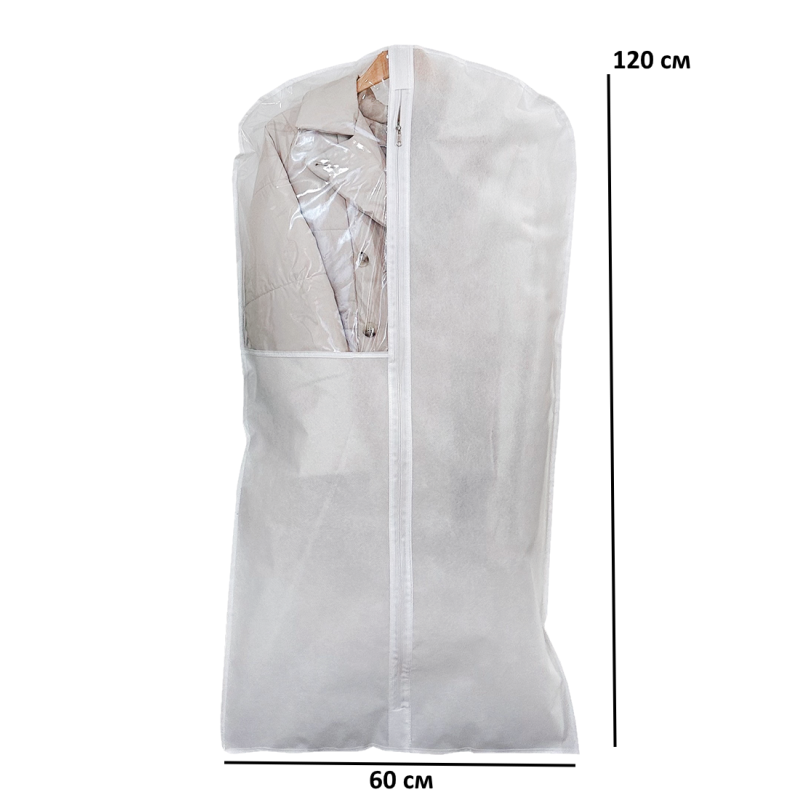 Чохол для верхнього одягу із прозорою ПВХ вставкою 120х60 см HCh-120-White (Білий) Суми - фото 2