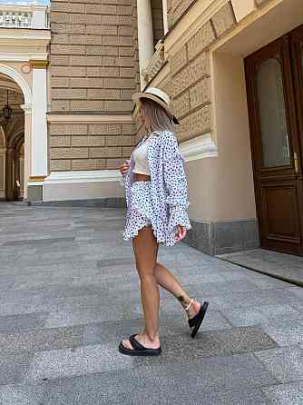 Жіночий принтований костюм-двійка: сорочка та шорти з натурального мусліну Білий 2, 42/46 Одеса