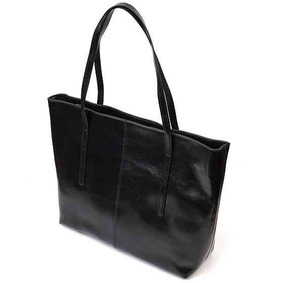 Функціональна сумка шоппер із натуральної шкіри Чорна (Vintage) Київ