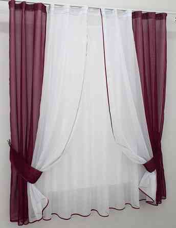 Кухонний комплект VR-Textil № 038к шторки і тюль бордовий з білим 280х170 см (50-032) Київ