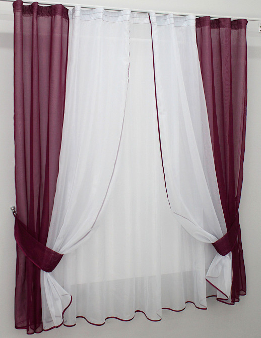 Кухонный комплект VR-Textil № 038к шторки и тюль бордовый с белым 280х170 см (50-032) Киев - изображение 2