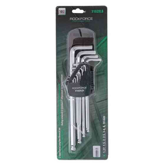 Набір ключів Г-подібних екстра довгих з шаром 6-граних, 10пр. (1.27, 1.5, 2, 2.5, 3-6, 8, 10ММ) ROCKFORCE Одеса