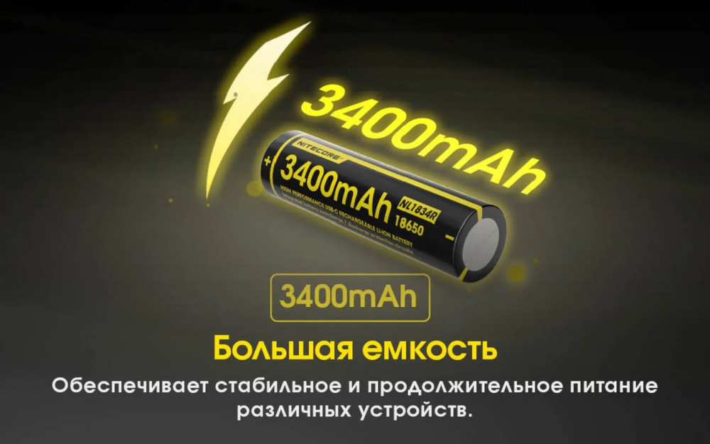 Аккумулятор 18650 Nitecore NL1834R 3400mAh 3.7V Li-Ion с зарядкой от USB-C (Черный) Винница - изображение 11