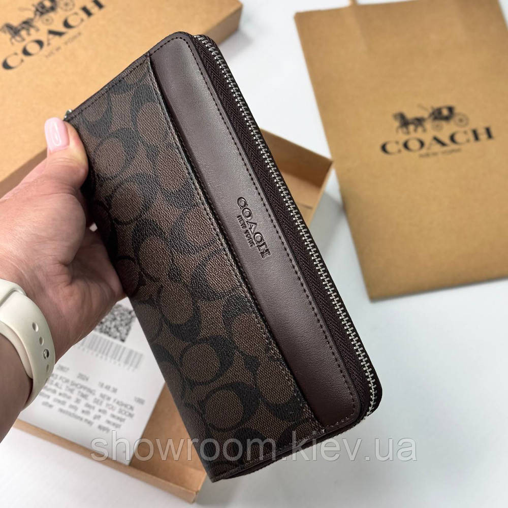 Мужской брендовый кошелек на молнии Coach (1380) brown Киев - изображение 6