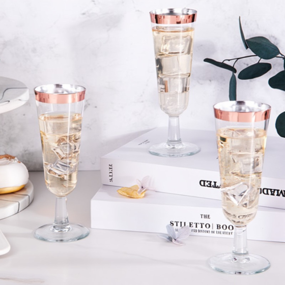 Набір пластикових келихів для шампанського 10 шт. преміумкласу 147 мл, повстяні з обідком рожеве золото Кам'янець-Подільський