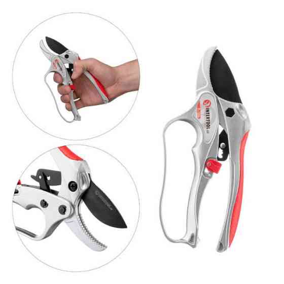 Секатор с храповым механизмом, 180 мм, лезвие: SK5, рез: Ø 25 мм INTERTOOL FT-1006 Киев