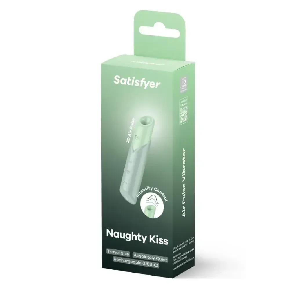 Вакуумний стимулятор Satisfyer Naughty Kiss для клітора, зелений, 12 × 2,7 см Sex Aura Київ - фото 1