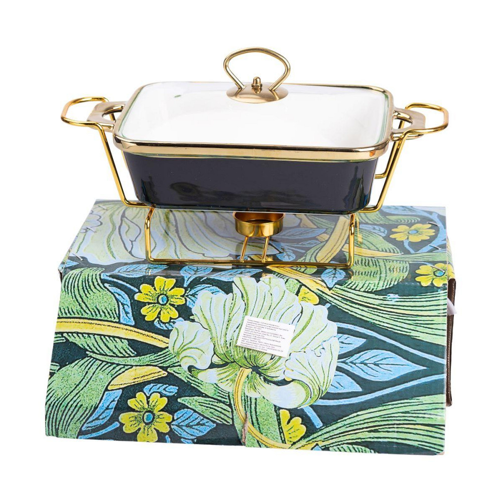 Марміт порцелянаовий із скляною кришкою 31х16х15.5 см на металевій підставці 1 л Чорний HTJ-1001 Київ - фото 6