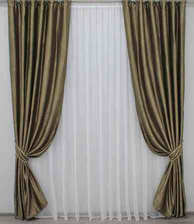 Комплект готових штор VR-Textil Льон Парма № 1044ш Оливково-коричневий 100х270 см 2 шт (31-545) Київ