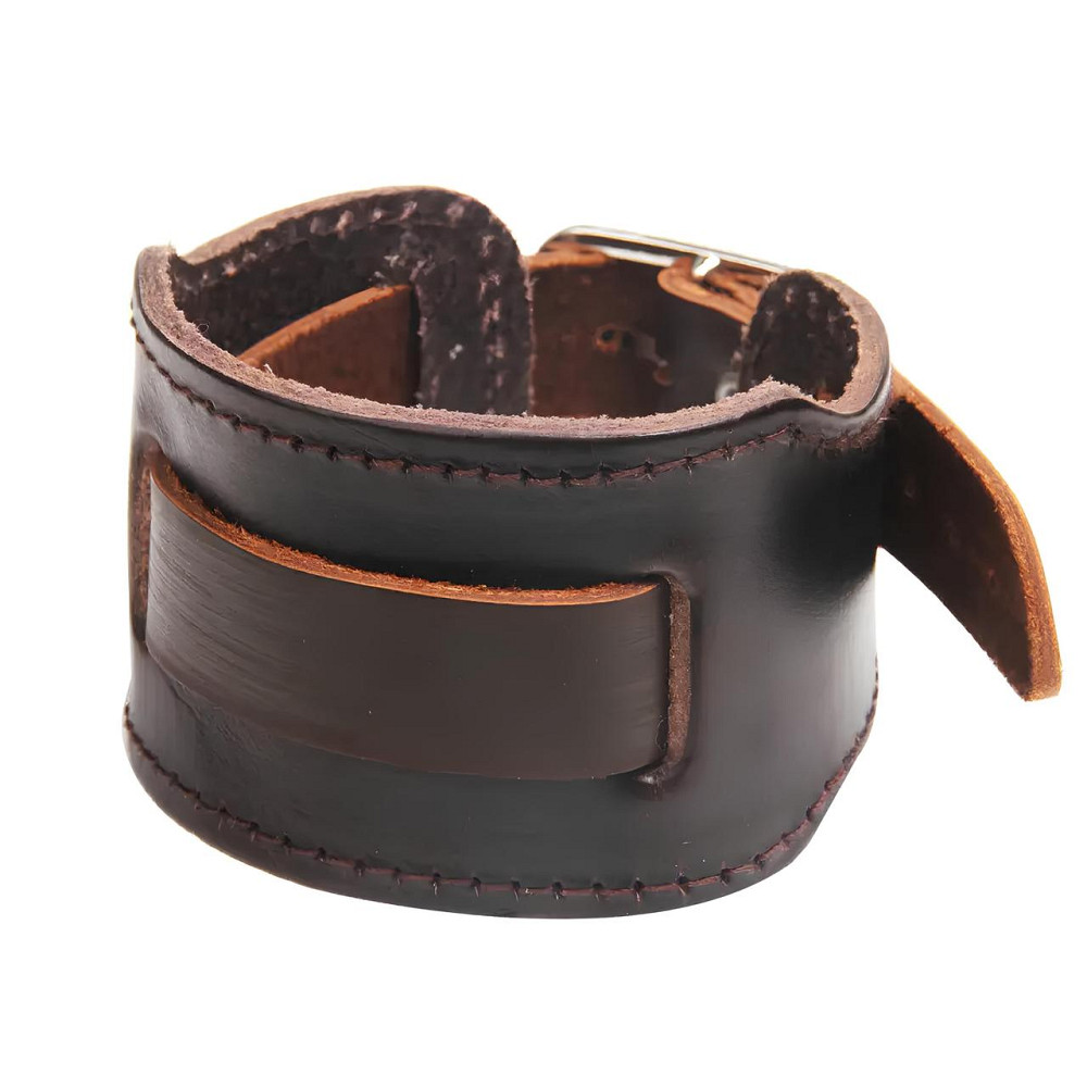 Шкіряний браслет для годинника RESTEQ 48 мм — широкий коричневий ремінець з натуральної шкіри, стильний змінний ремінь для Київ - фото 2