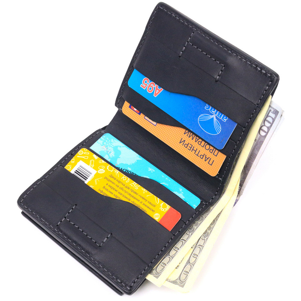 Чоловічий шкіряний гаманець із монетницею Серце Чорний (GRANDE PELLE) Київ - фото 1