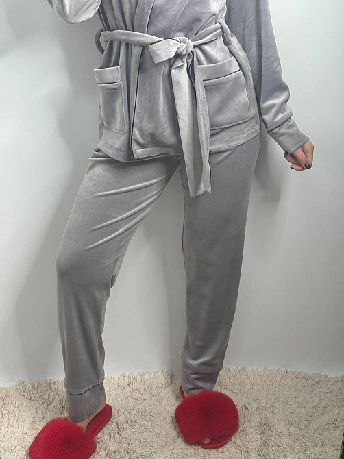 Домашний костюм на запах с поясом Серый XL Харьков - изображение 4