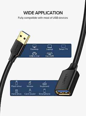 Подовжувач UGREEN US129 USB 3.0 Extension "тато" Cable 2m, колір чорний UGR-10373 Одеса