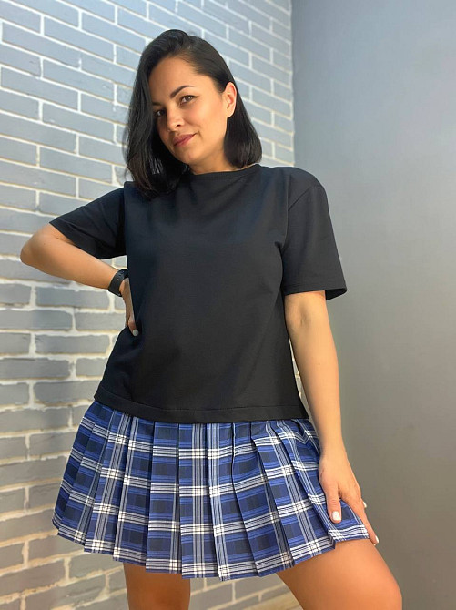 Платье женское KEYYMOD 34068 имитация футболки с юбкой в ​​клетку короткое темно синее, темно-синий, S Киев - изображение 5