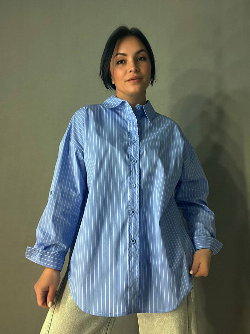 Сорочка жіноча A-N 25130 смужка оверсайз подовжена широка one size блакитна, блакитний, one size Київ - фото 14