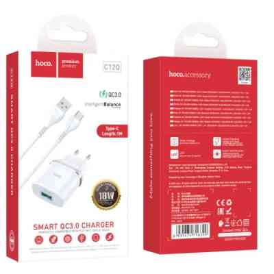 Зарядний пристрій HOCO C12Q Smart USB QC3.0 + cable USB to USB-C 18W White (6931474716309) Вінниця