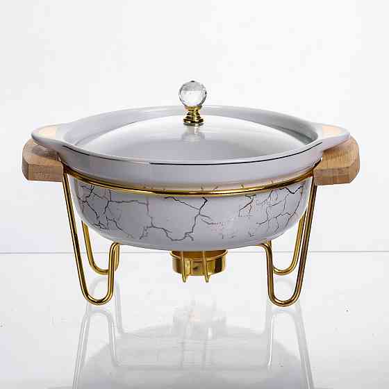 Марміт порцеляновий настільний круглий 800 (мл) з підігрівом Білий мармур LC-710 Коломия