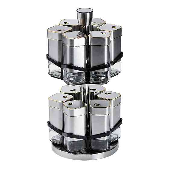 TS Kitchen Набір для спецій на підставці 12 баночок по 120 мл, хром із золотом Коломия