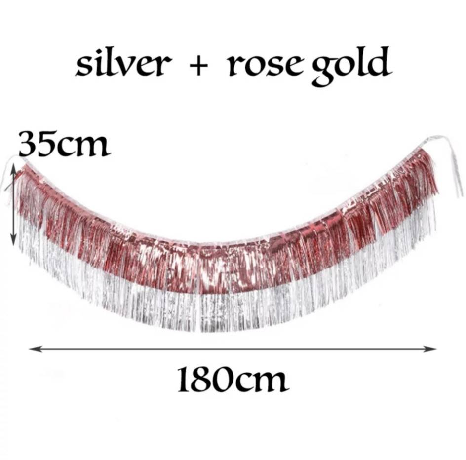 Гирлянда из дождика для фотозоны 180 на 35 см розовое золото с серебром Киев - изображение 2