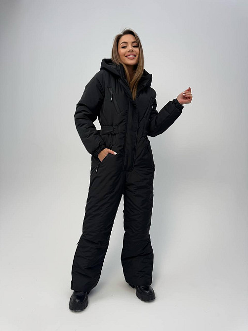 Женский теплый комбинезон из плащёвки на синтепоне Черный, 46/48 Одесса - изображение 1