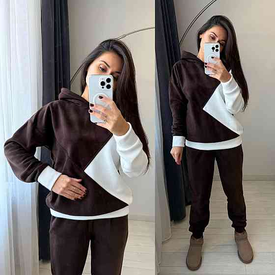 Жіночий теплий костюм-двійка: кофта та штани з двостороннього флісу Шоколад, 50/52 Одеса