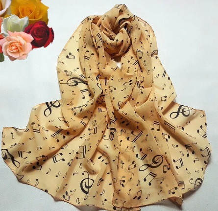 Шарф женский с нотами кирпичный размер шарфа около 150*50см, шифон Киев - изображение 1