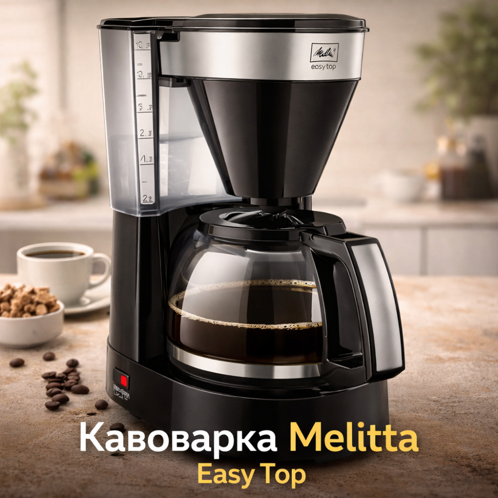 Капельная фильтр-кофеварка Melitta Easy Top Timer (1010-04) с встроенным дисплеем и стеклянным кувшином на 10-15 чашек, черная нер Киев - изображение 2