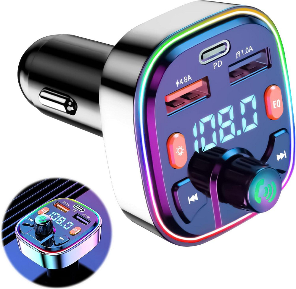 Автомобільний трансмітер Bluetooth Q5 BT5.0 RGB підсвітка PD18W.EQ Луцк - изображение 1