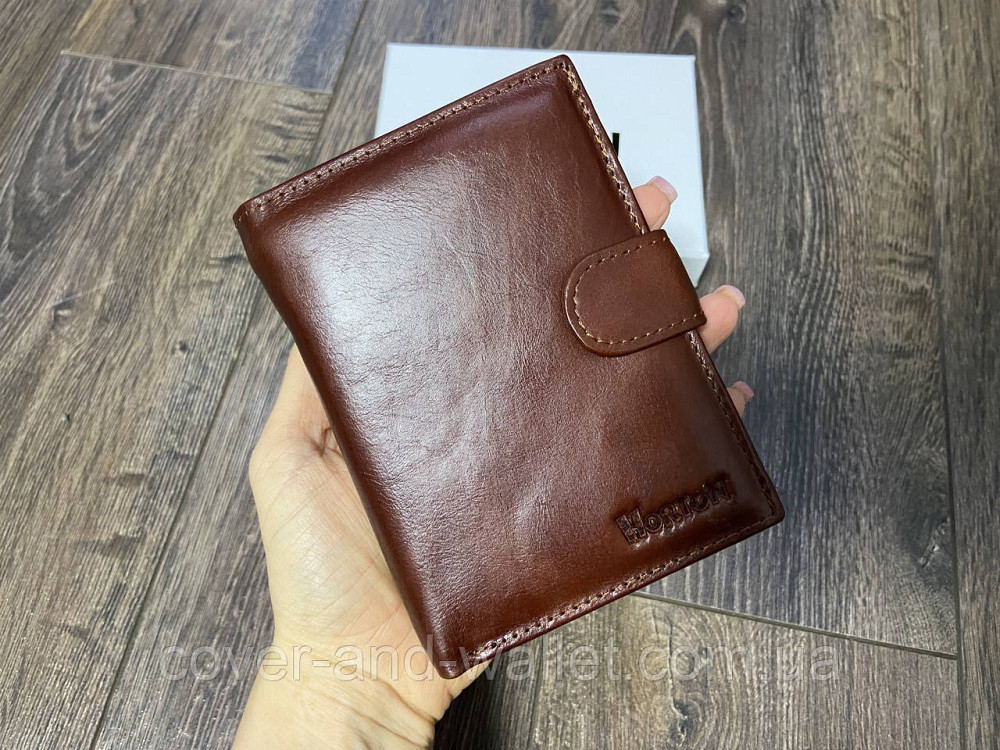 Коричневий чоловічий портмоне з блоком для документів з натуральної шкіри Horton Київ - фото 8